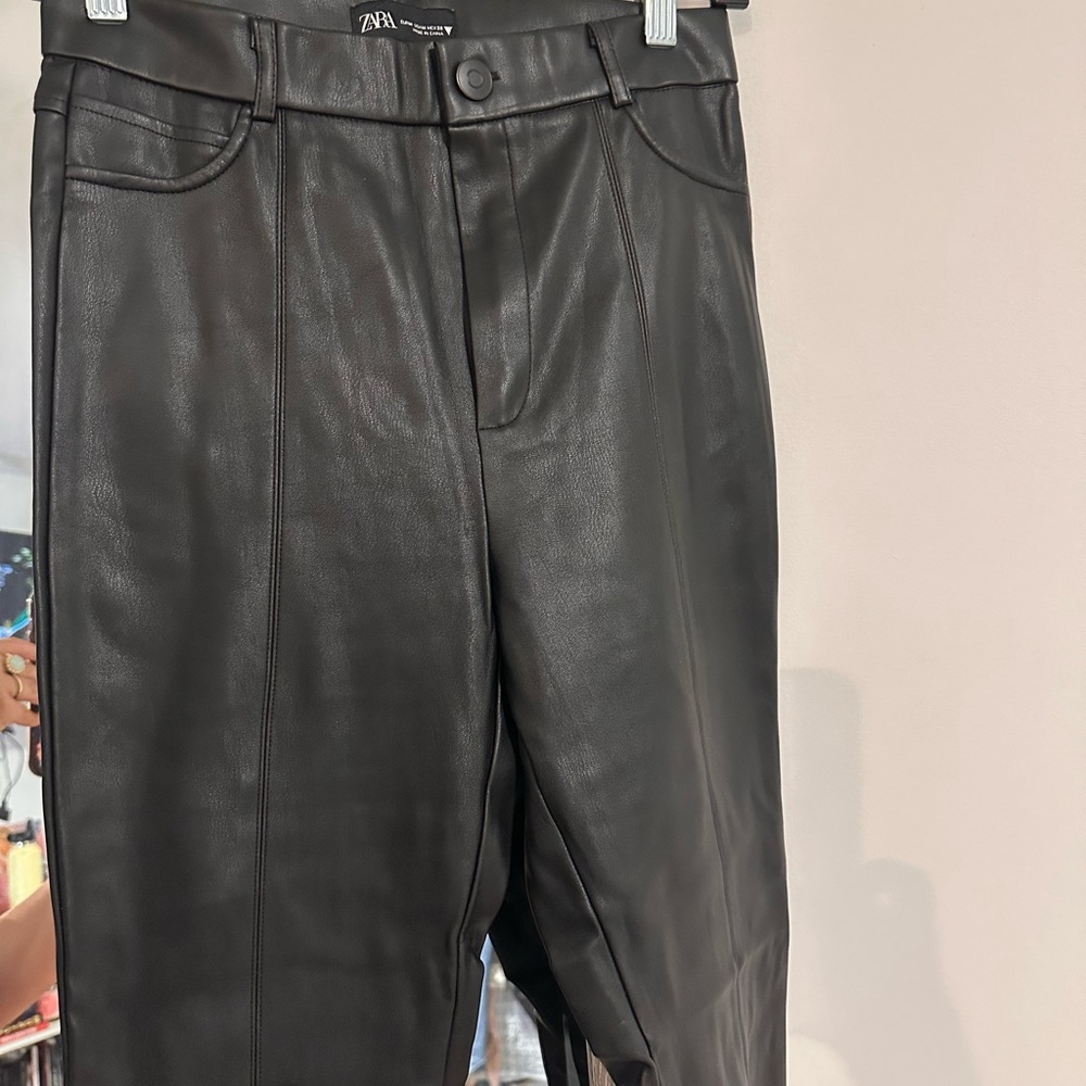 Black Zara leather pants! W zipper at ankle